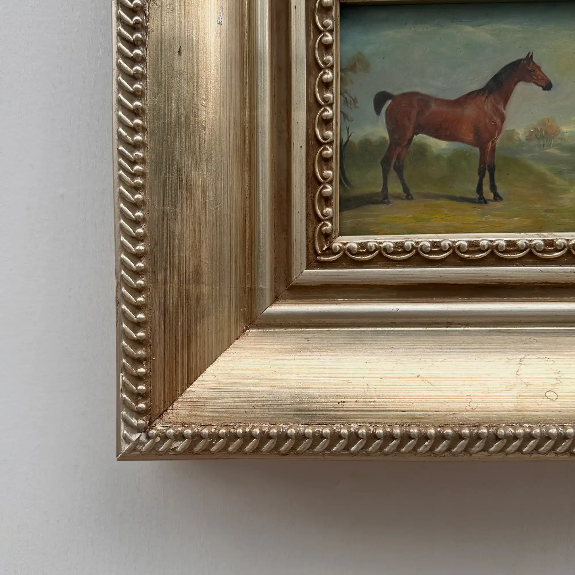 Vintage Miniature Horse Hand-Painted Oil Painting | Intricate Multi-Layer Carved Frame | One of a Kind - Vintage Oil Painting - Arden Gallery