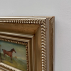 Vintage Miniature Horse Hand-Painted Oil Painting | Intricate Multi-Layer Carved Frame | One of a Kind - Vintage Oil Painting - Arden Gallery