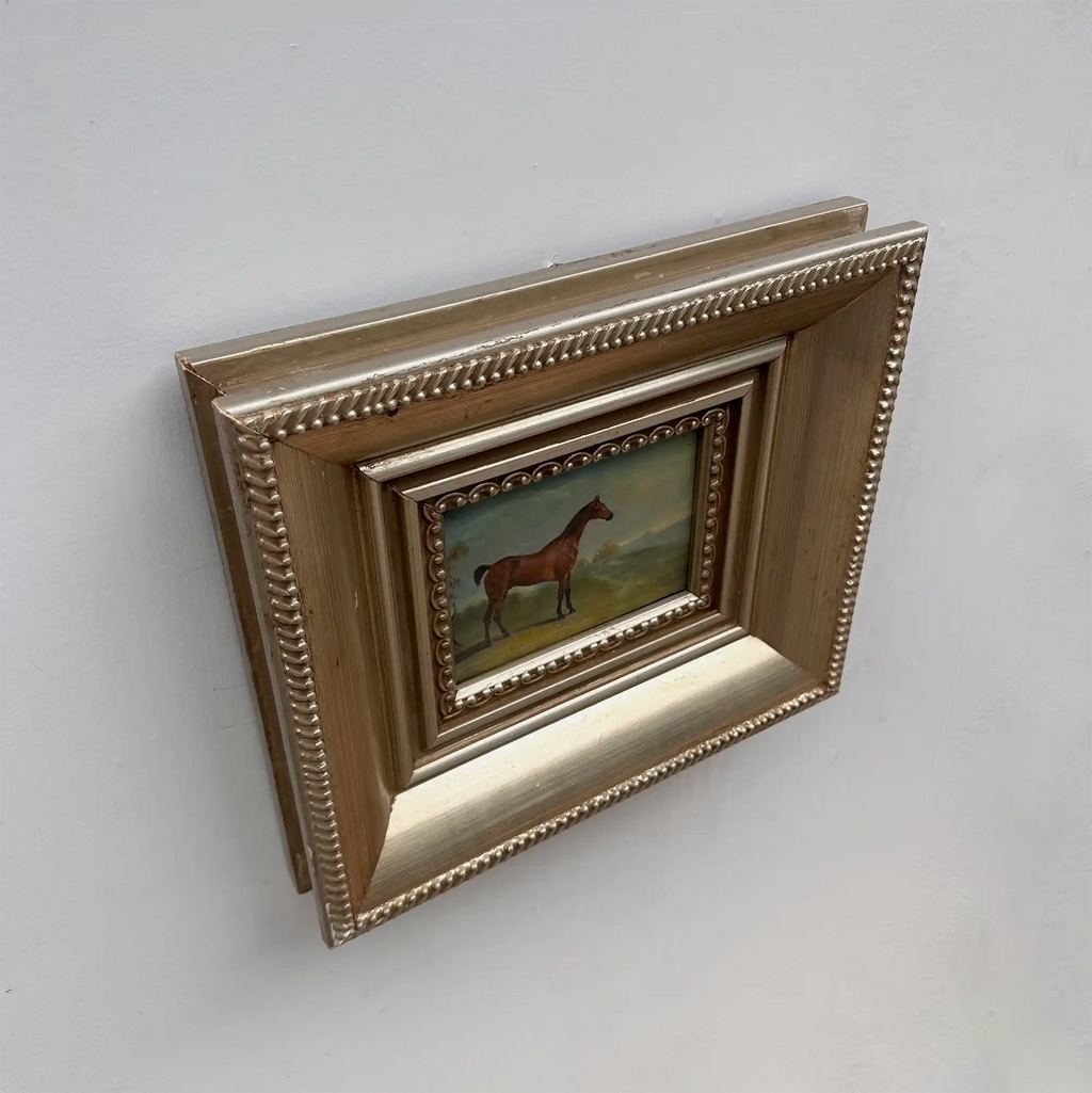 Vintage Miniature Horse Hand-Painted Oil Painting | Intricate Multi-Layer Carved Frame | One of a Kind - Vintage Oil Painting - Arden Gallery
