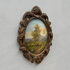 Vintage Oval Countryside Painting, European Village Landscape in Ornate Frame  ( 16.5 × 23.6 in) - Vintage Oil Painting - Arden Gallery