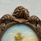 Vintage Oval Countryside Painting, European Village Landscape in Ornate Frame  ( 16.5 × 23.6 in) - Vintage Oil Painting - Arden Gallery