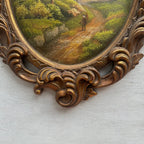 Vintage Oval Countryside Painting, European Village Landscape in Ornate Frame  ( 16.5 × 23.6 in) - Vintage Oil Painting - Arden Gallery