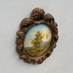 Vintage Oval Countryside Painting, European Village Landscape in Ornate Frame  ( 16.5 × 23.6 in) - Vintage Oil Painting - Arden Gallery