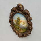 Vintage Oval Countryside Painting, European Village Landscape in Ornate Frame  ( 16.5 × 23.6 in) - Vintage Oil Painting - Arden Gallery