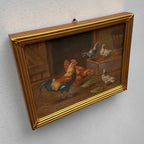 Vintage Poultry Oil Painting, Hand Painted Rooster and Dove Wall Art  46 × 36 cm - Vintage Oil Painting - Arden Gallery