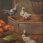 Vintage Poultry Oil Painting, Hand Painted Rooster and Dove Wall Art  46 × 36 cm - Vintage Oil Painting - Arden Gallery