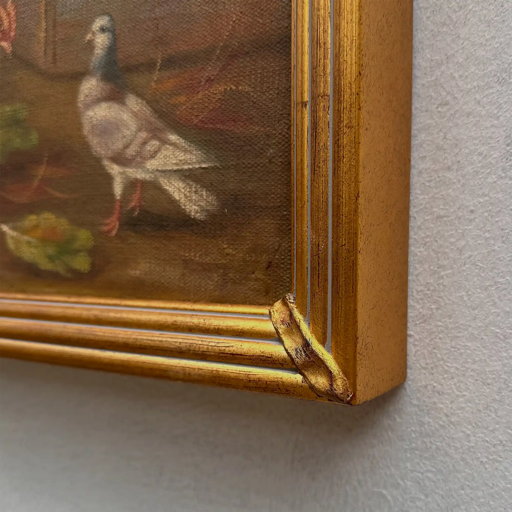 Vintage Poultry Oil Painting, Hand Painted Rooster and Dove Wall Art  46 × 36 cm - Vintage Oil Painting - Arden Gallery