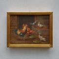 Vintage Poultry Oil Painting, Hand Painted Rooster and Dove Wall Art  46 × 36 cm - Vintage Oil Painting - Arden Gallery