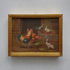 Vintage Poultry Oil Painting, Hand Painted Rooster and Dove Wall Art  46 × 36 cm - Vintage Oil Painting - Arden Gallery