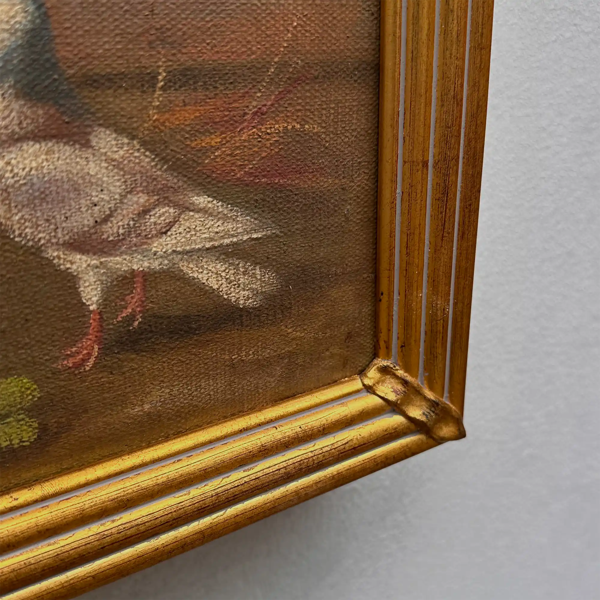 Vintage Poultry Oil Painting, Hand Painted Rooster and Dove Wall Art  46 × 36 cm - Vintage Oil Painting - Arden Gallery