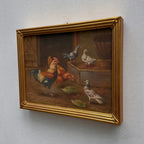 Vintage Poultry Oil Painting, Hand Painted Rooster and Dove Wall Art  46 × 36 cm - Vintage Oil Painting - Arden Gallery