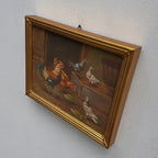 Vintage Poultry Oil Painting, Hand Painted Rooster and Dove Wall Art  46 × 36 cm - Vintage Oil Painting - Arden Gallery