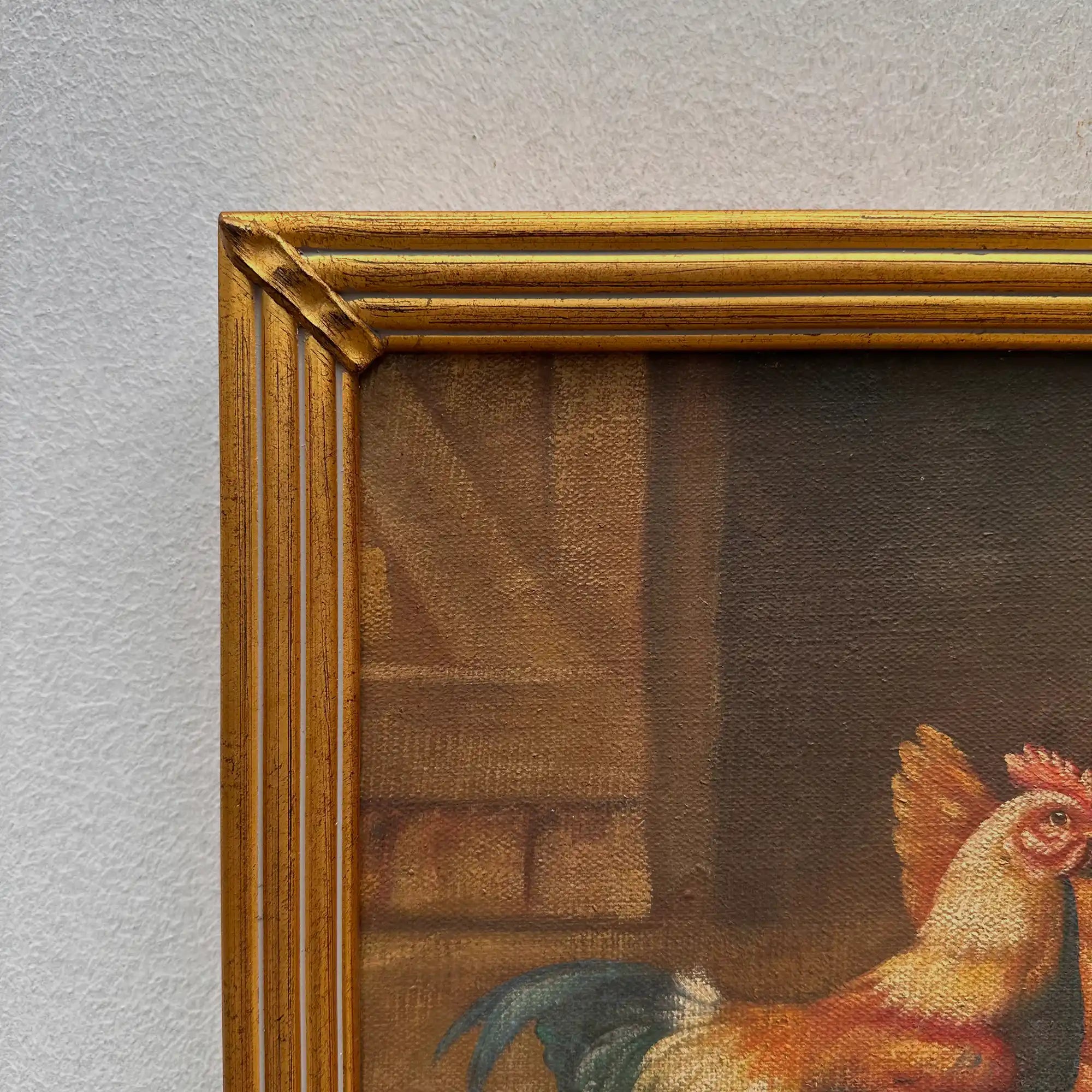 Vintage Poultry Oil Painting, Hand Painted Rooster and Dove Wall Art  46 × 36 cm - Vintage Oil Painting - Arden Gallery