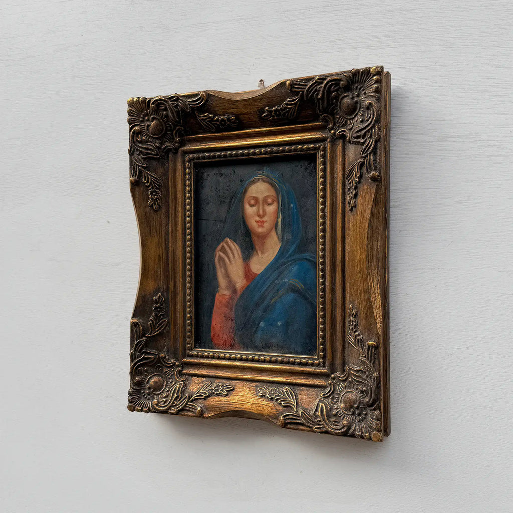Vintage Praying Madonna Oil Painting, Small Framed Christian Art - Vintage Oil Painting - Arden Gallery