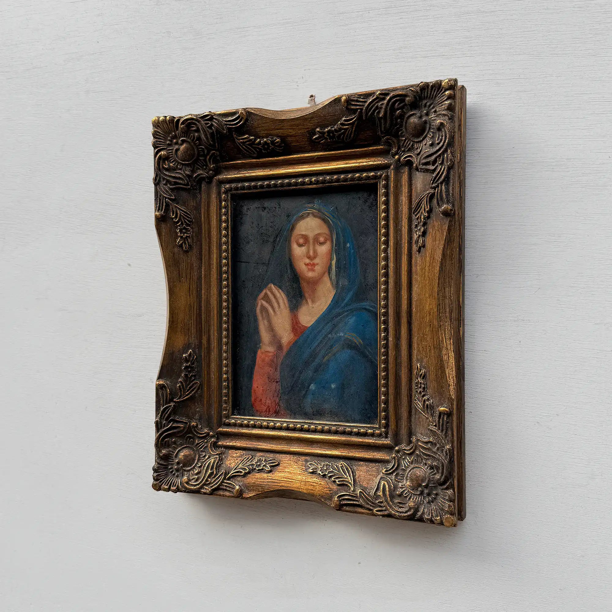 Vintage Praying Madonna Oil Painting, Small Framed Christian Art - Vintage Oil Painting - Arden Gallery