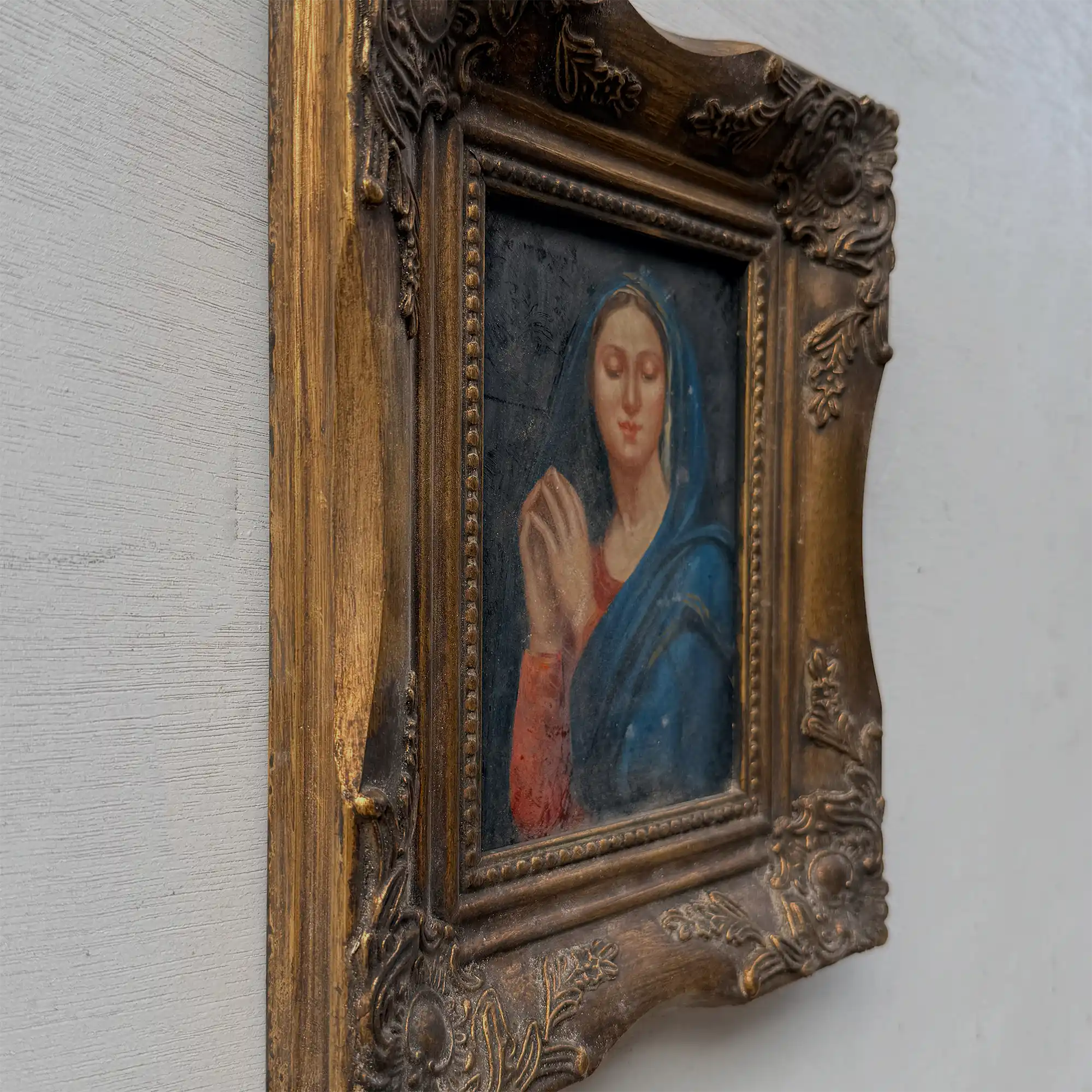 Vintage Praying Madonna Oil Painting, Small Framed Christian Art - Vintage Oil Painting - Arden Gallery