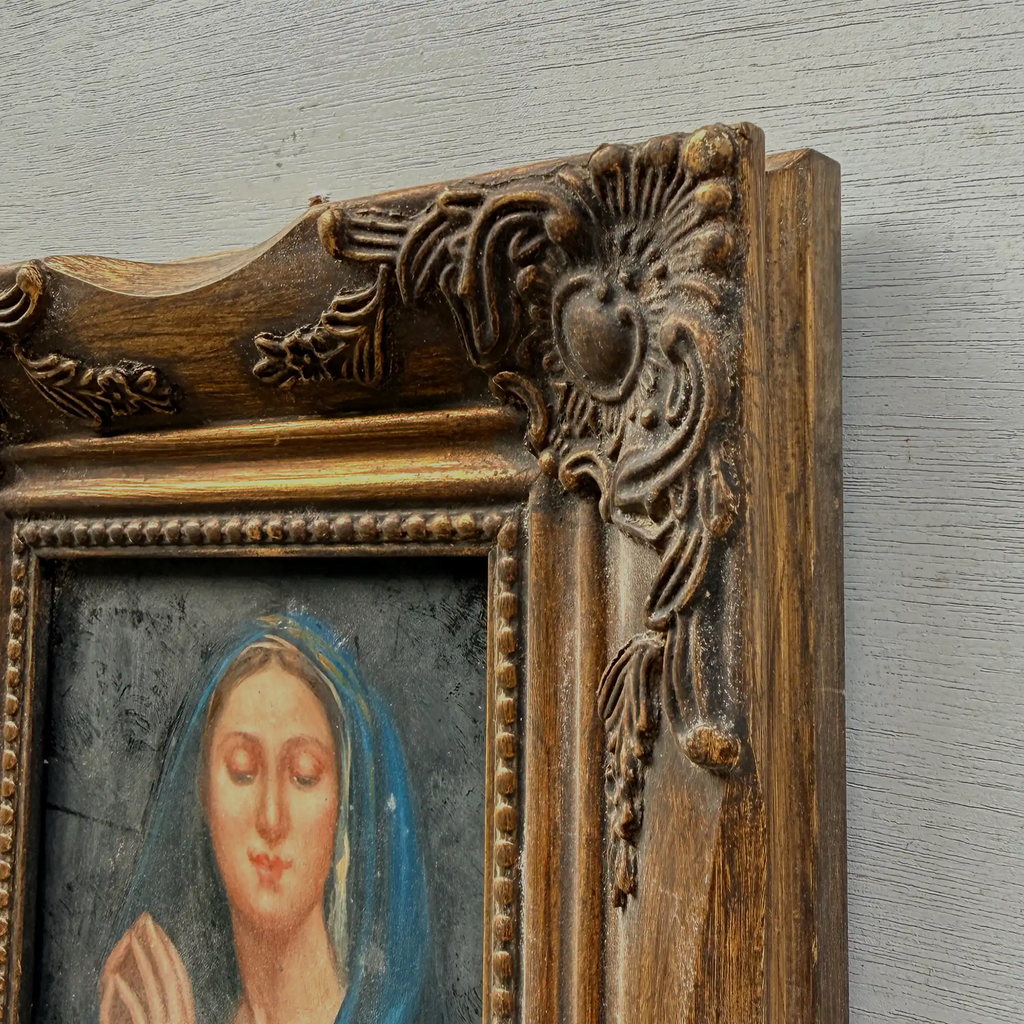 Vintage Praying Madonna Oil Painting, Small Framed Christian Art - Vintage Oil Painting - Arden Gallery