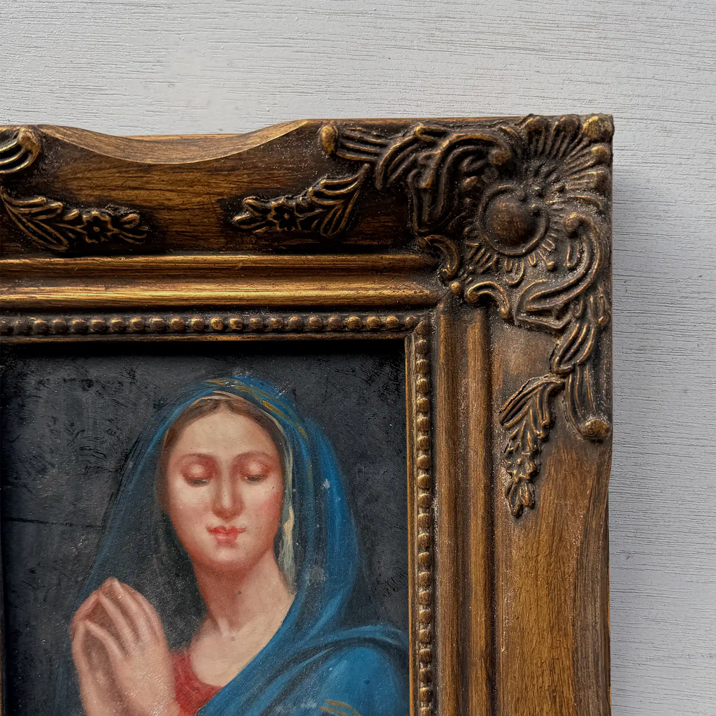 Vintage Praying Madonna Oil Painting, Small Framed Christian Art - Vintage Oil Painting - Arden Gallery