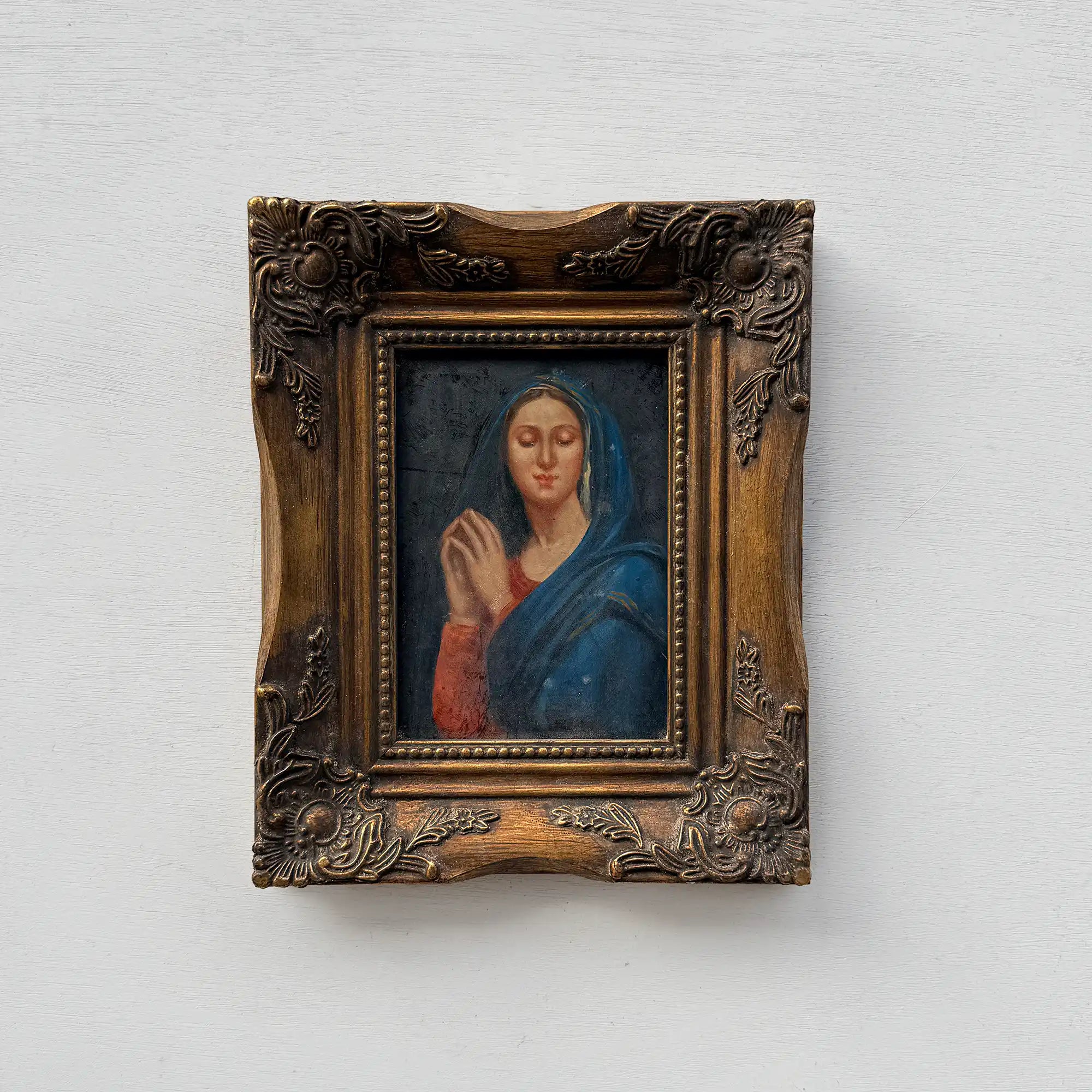Vintage Praying Madonna Oil Painting, Small Framed Christian Art - Vintage Oil Painting - Arden Gallery