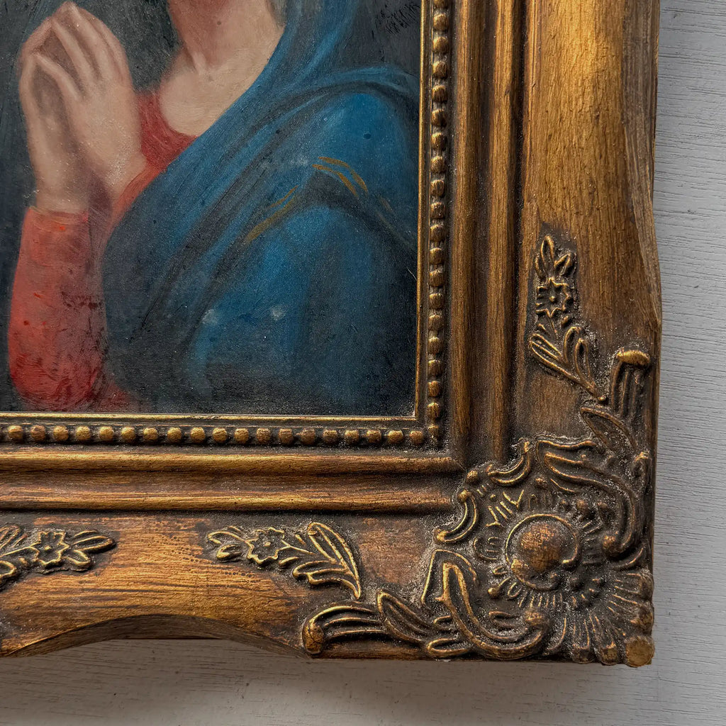 Vintage Praying Madonna Oil Painting, Small Framed Christian Art - Vintage Oil Painting - Arden Gallery
