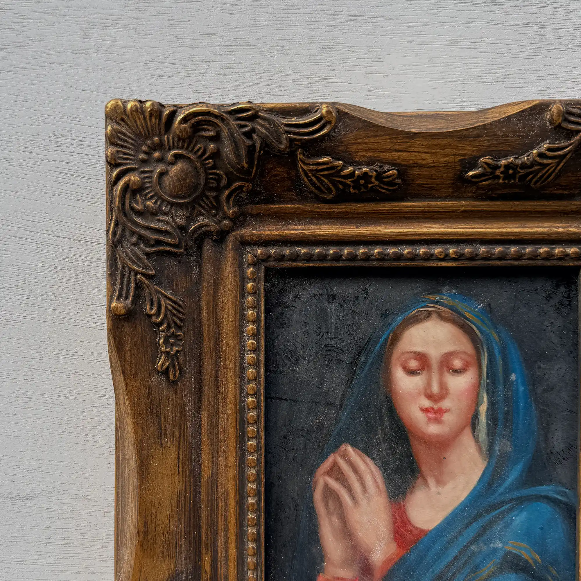 Vintage Praying Madonna Oil Painting, Small Framed Christian Art - Vintage Oil Painting - Arden Gallery