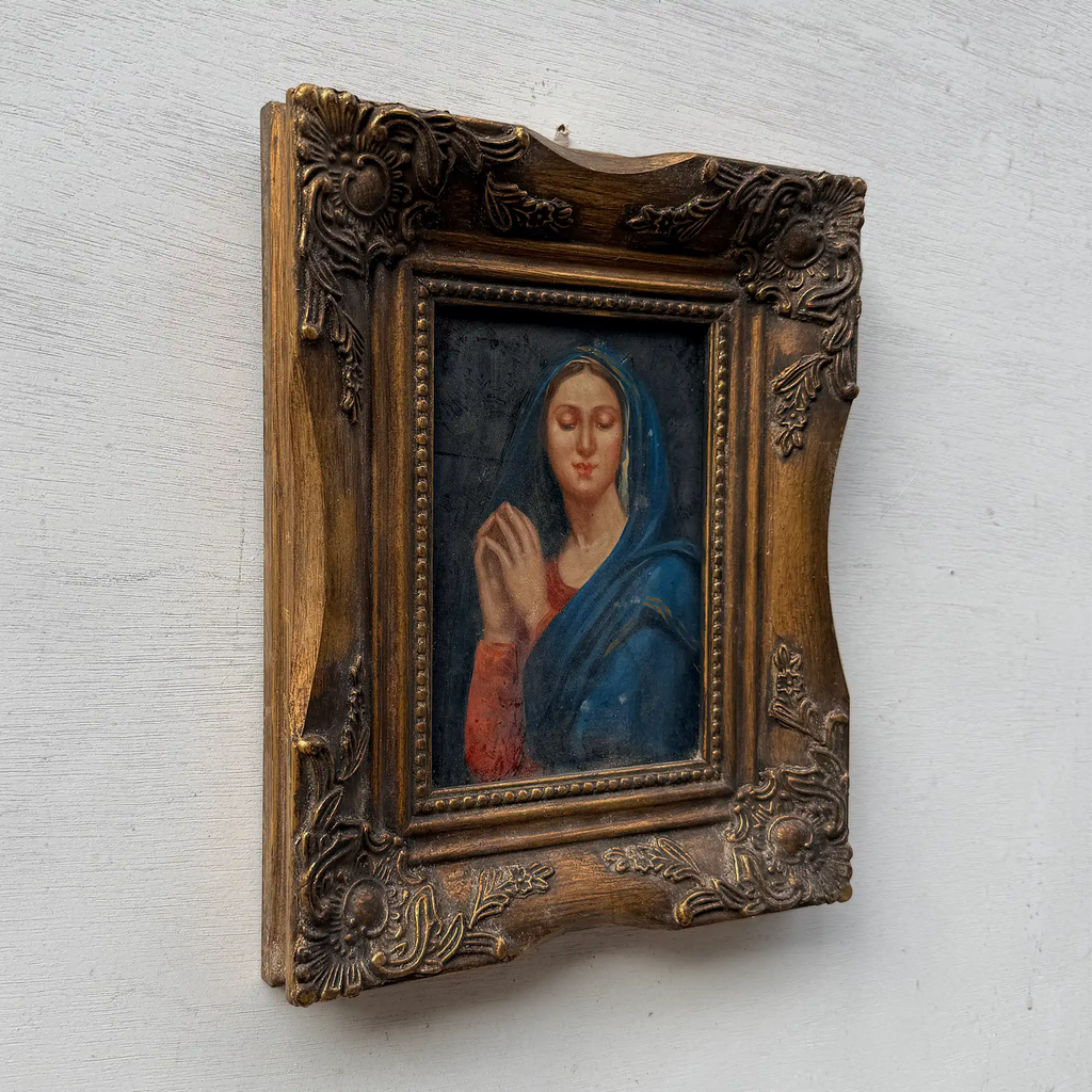 Vintage Praying Madonna Oil Painting, Small Framed Christian Art - Vintage Oil Painting - Arden Gallery