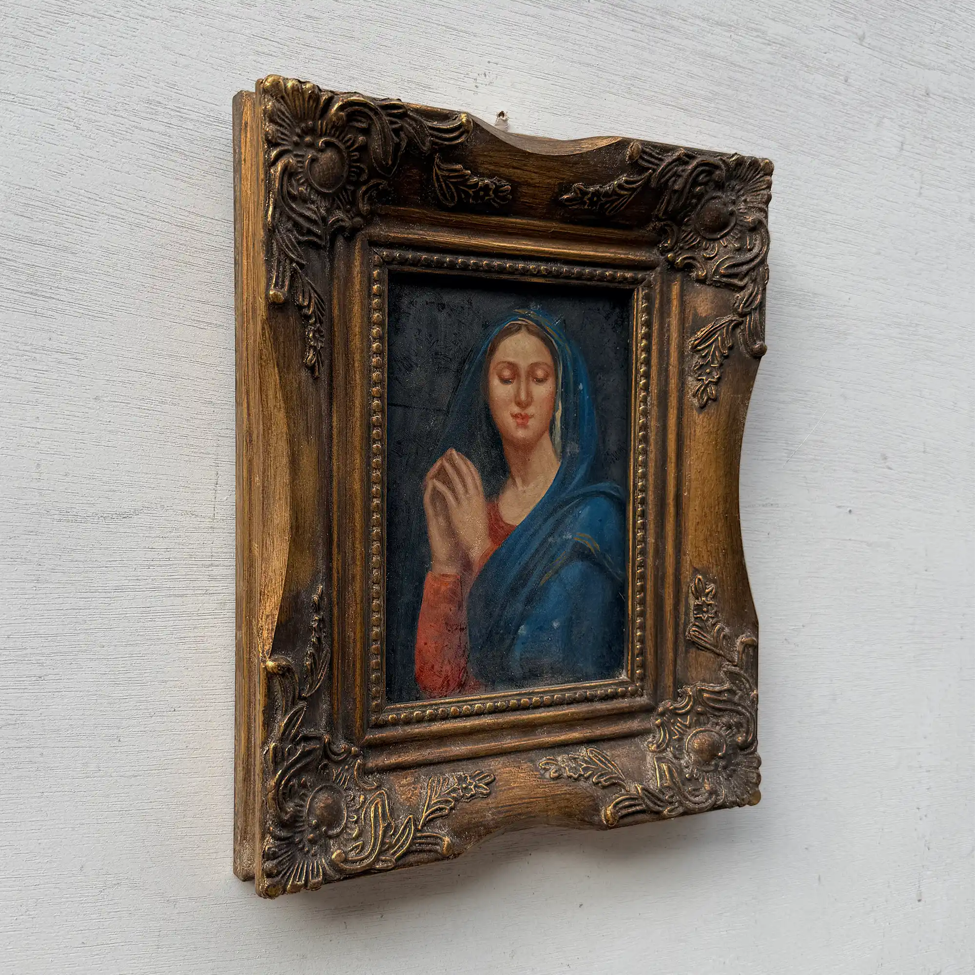 Vintage Praying Madonna Oil Painting, Small Framed Christian Art - Vintage Oil Painting - Arden Gallery