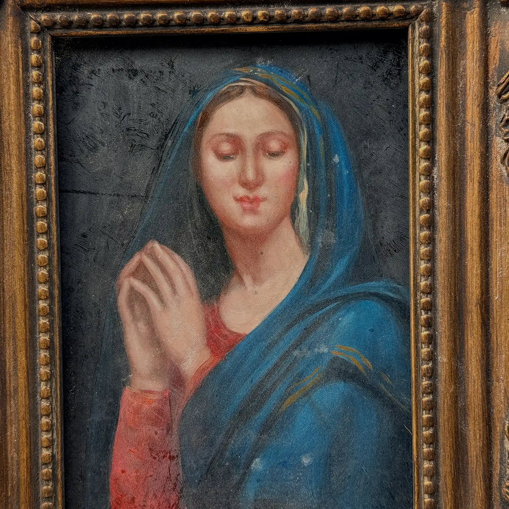 Vintage Praying Madonna Oil Painting, Small Framed Christian Art - Vintage Oil Painting - Arden Gallery