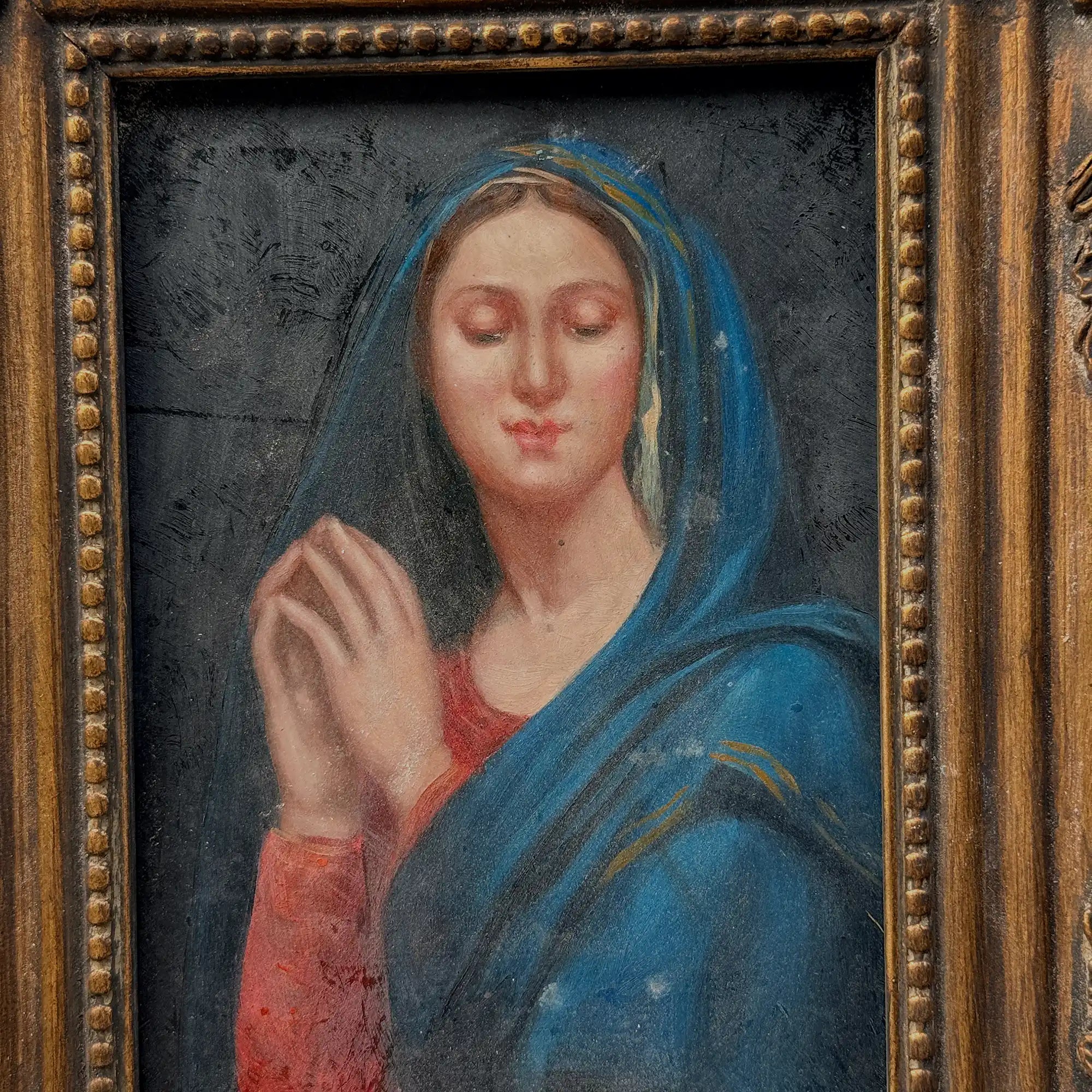 Vintage Praying Madonna Oil Painting, Small Framed Christian Art - Vintage Oil Painting - Arden Gallery