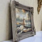 Vintage Seascape Oil Painting with Sailing Ships – Antique Ornate Frame Nautical Wall Art - Vintage Oil Painting - Arden Gallery