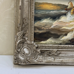 Vintage Seascape Oil Painting with Sailing Ships – Antique Ornate Frame Nautical Wall Art - Vintage Oil Painting - Arden Gallery
