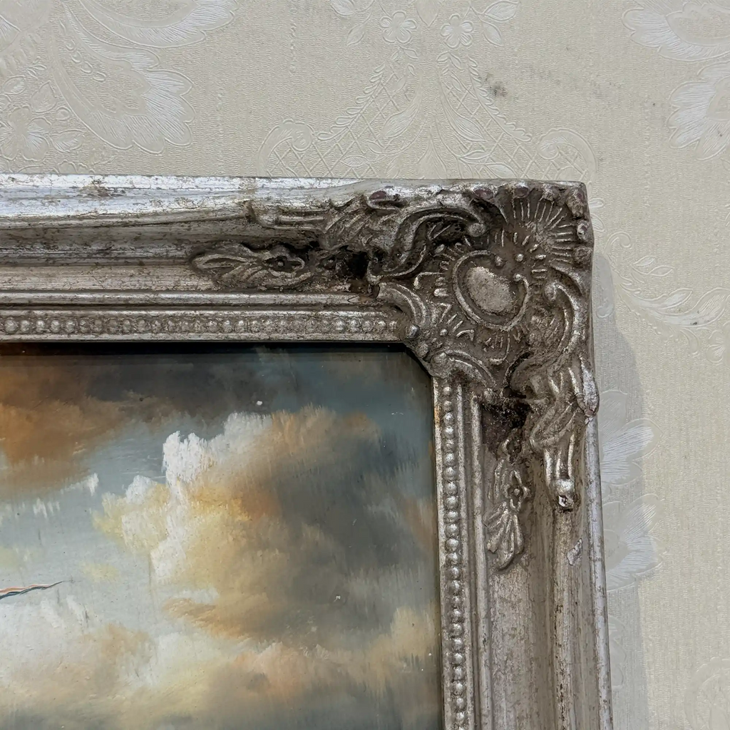 Vintage Seascape Oil Painting with Sailing Ships – Antique Ornate Frame Nautical Wall Art - Vintage Oil Painting - Arden Gallery