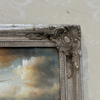 Vintage Seascape Oil Painting with Sailing Ships – Antique Ornate Frame Nautical Wall Art - Vintage Oil Painting - Arden Gallery