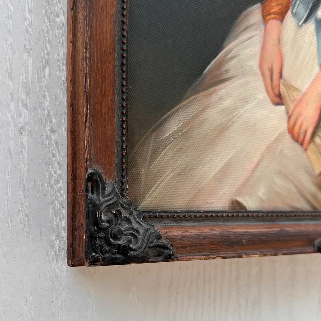Vintage Victorian Lady Hand-Painted Oil Painting | Romantic Female Portrait Theme | Solid Wood Carved Frame 32x39cm - Vintage Oil Painting - Arden Gallery