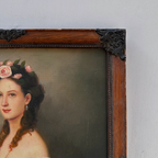 Vintage Victorian Lady Hand-Painted Oil Painting | Romantic Female Portrait Theme | Solid Wood Carved Frame 32x39cm - Vintage Oil Painting - Arden Gallery