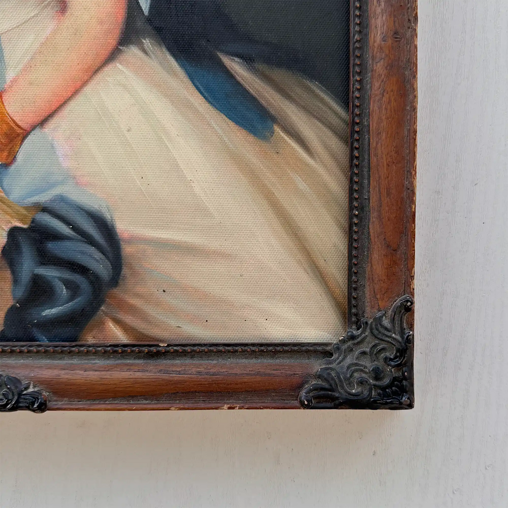 Vintage Victorian Lady Hand-Painted Oil Painting | Romantic Female Portrait Theme | Solid Wood Carved Frame 32x39cm - Vintage Oil Painting - Arden Gallery