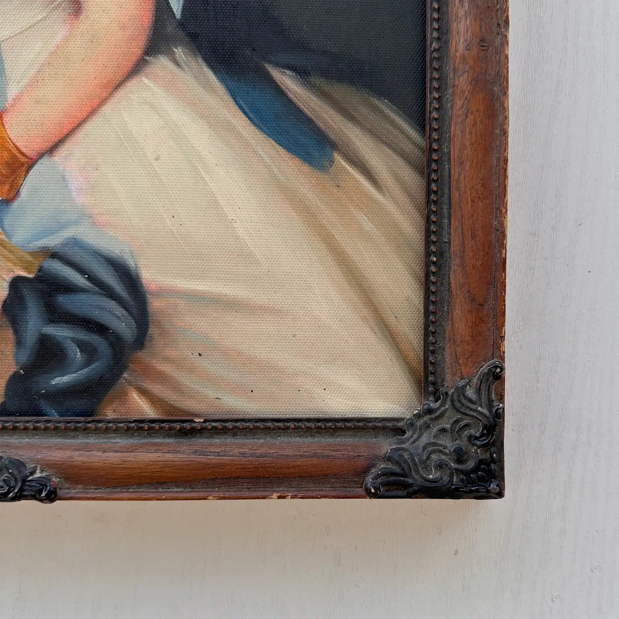 Vintage Victorian Lady Hand-Painted Oil Painting | Romantic Female Portrait Theme | Solid Wood Carved Frame 32x39cm - Vintage Oil Painting - Arden Gallery