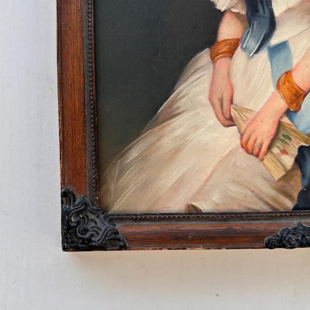 Vintage Victorian Lady Hand-Painted Oil Painting | Romantic Female Portrait Theme | Solid Wood Carved Frame 32x39cm - Vintage Oil Painting - Arden Gallery