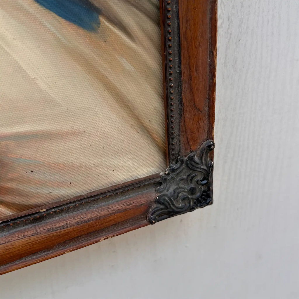 Vintage Victorian Lady Hand-Painted Oil Painting | Romantic Female Portrait Theme | Solid Wood Carved Frame 32x39cm - Vintage Oil Painting - Arden Gallery