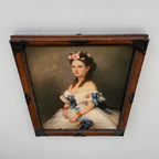 Vintage Victorian Lady Hand-Painted Oil Painting | Romantic Female Portrait Theme | Solid Wood Carved Frame 32x39cm - Vintage Oil Painting - Arden Gallery