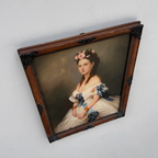 Vintage Victorian Lady Hand-Painted Oil Painting | Romantic Female Portrait Theme | Solid Wood Carved Frame 32x39cm - Vintage Oil Painting - Arden Gallery