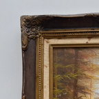 Vintage Woodland Landscape Painting, Hand Painted Forest Scene in Ornate Frame - Vintage Oil Painting - Arden Gallery