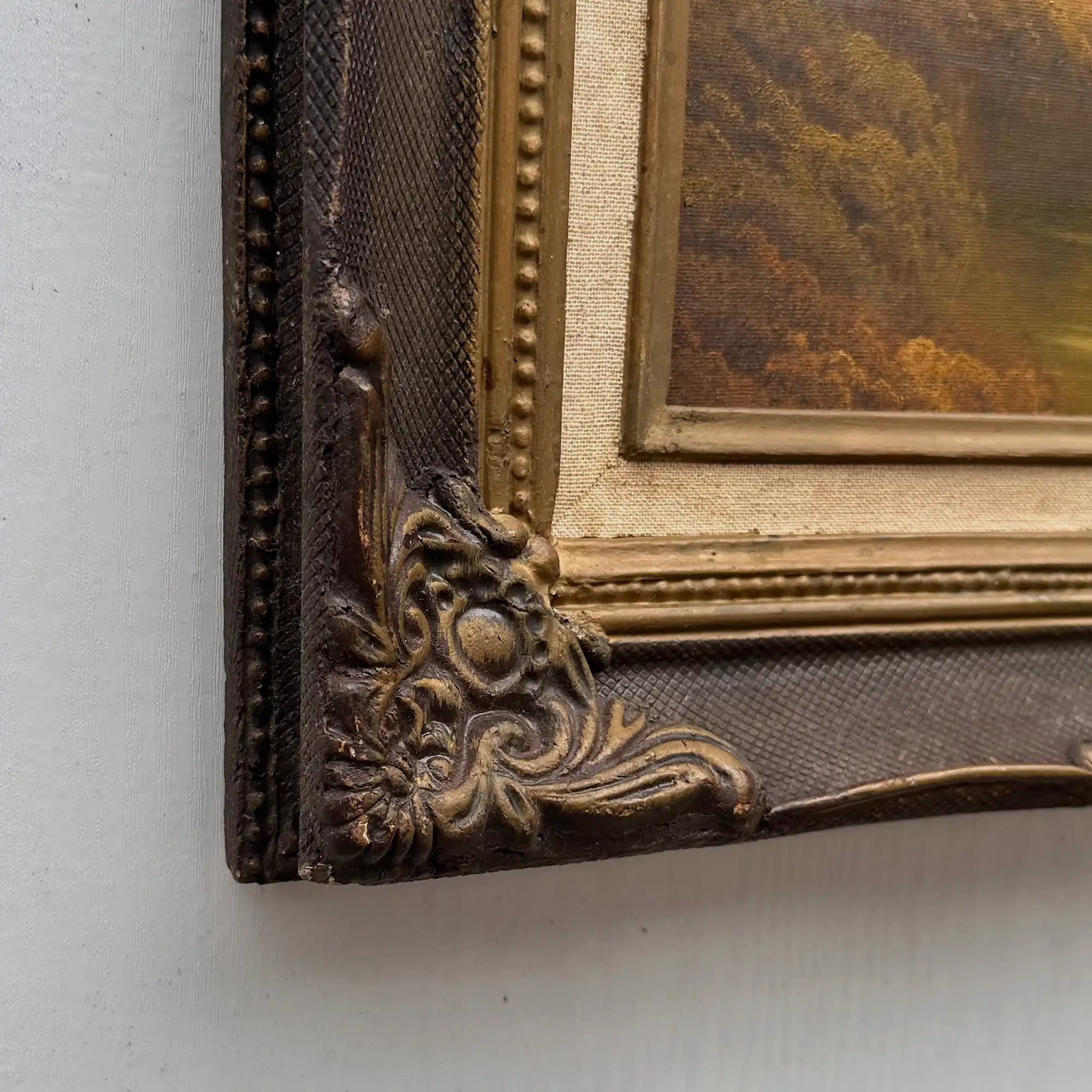 Vintage Woodland Landscape Painting, Hand Painted Forest Scene in Ornate Frame - Vintage Oil Painting - Arden Gallery
