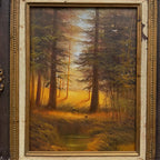 Vintage Woodland Landscape Painting, Hand Painted Forest Scene in Ornate Frame - Vintage Oil Painting - Arden Gallery
