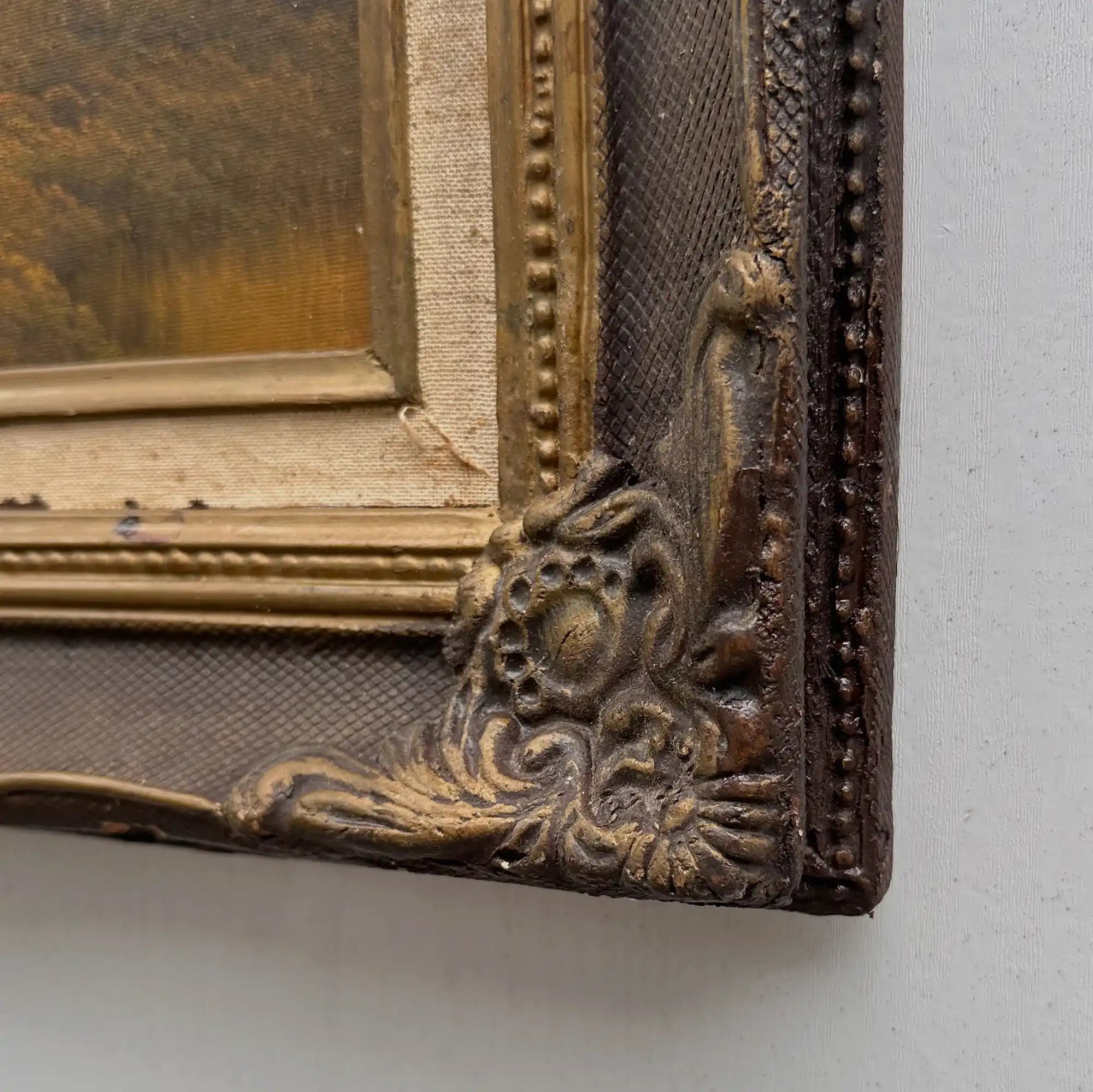 Vintage Woodland Landscape Painting, Hand Painted Forest Scene in Ornate Frame - Vintage Oil Painting - Arden Gallery