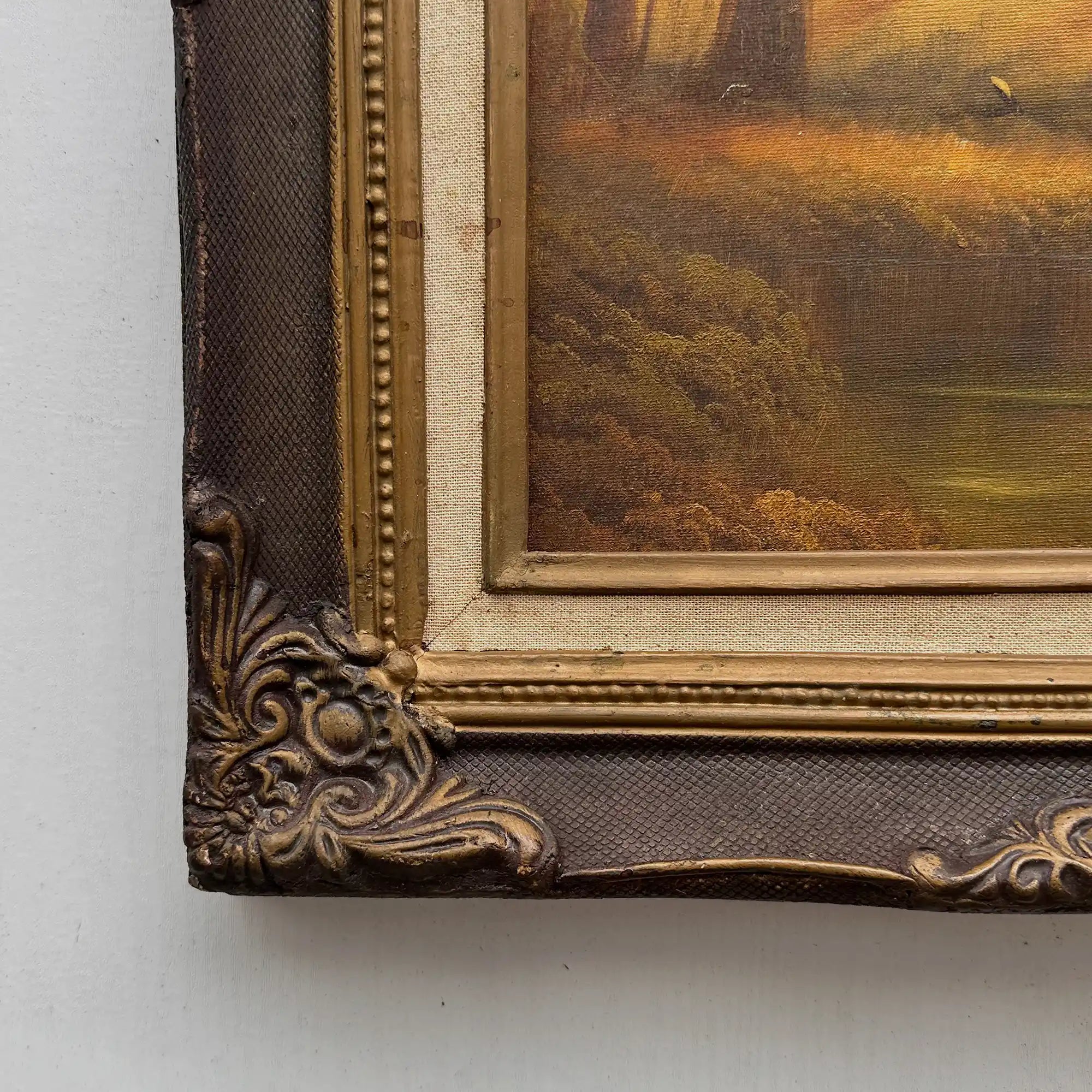 Vintage Woodland Landscape Painting, Hand Painted Forest Scene in Ornate Frame - Vintage Oil Painting - Arden Gallery