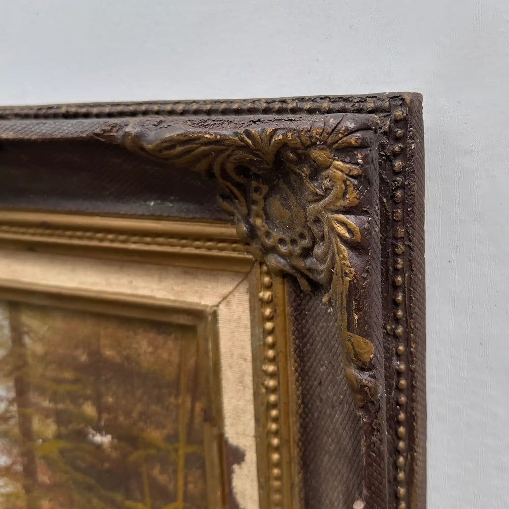 Vintage Woodland Landscape Painting, Hand Painted Forest Scene in Ornate Frame - Vintage Oil Painting - Arden Gallery