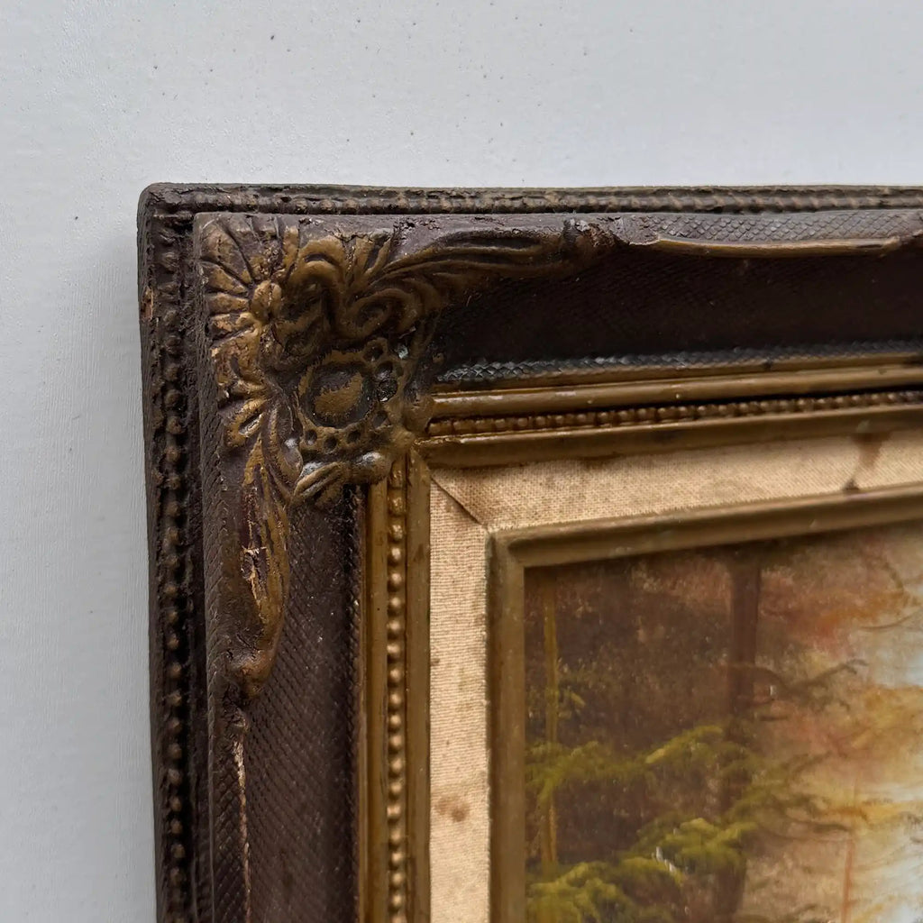 Vintage Woodland Landscape Painting, Hand Painted Forest Scene in Ornate Frame - Vintage Oil Painting - Arden Gallery