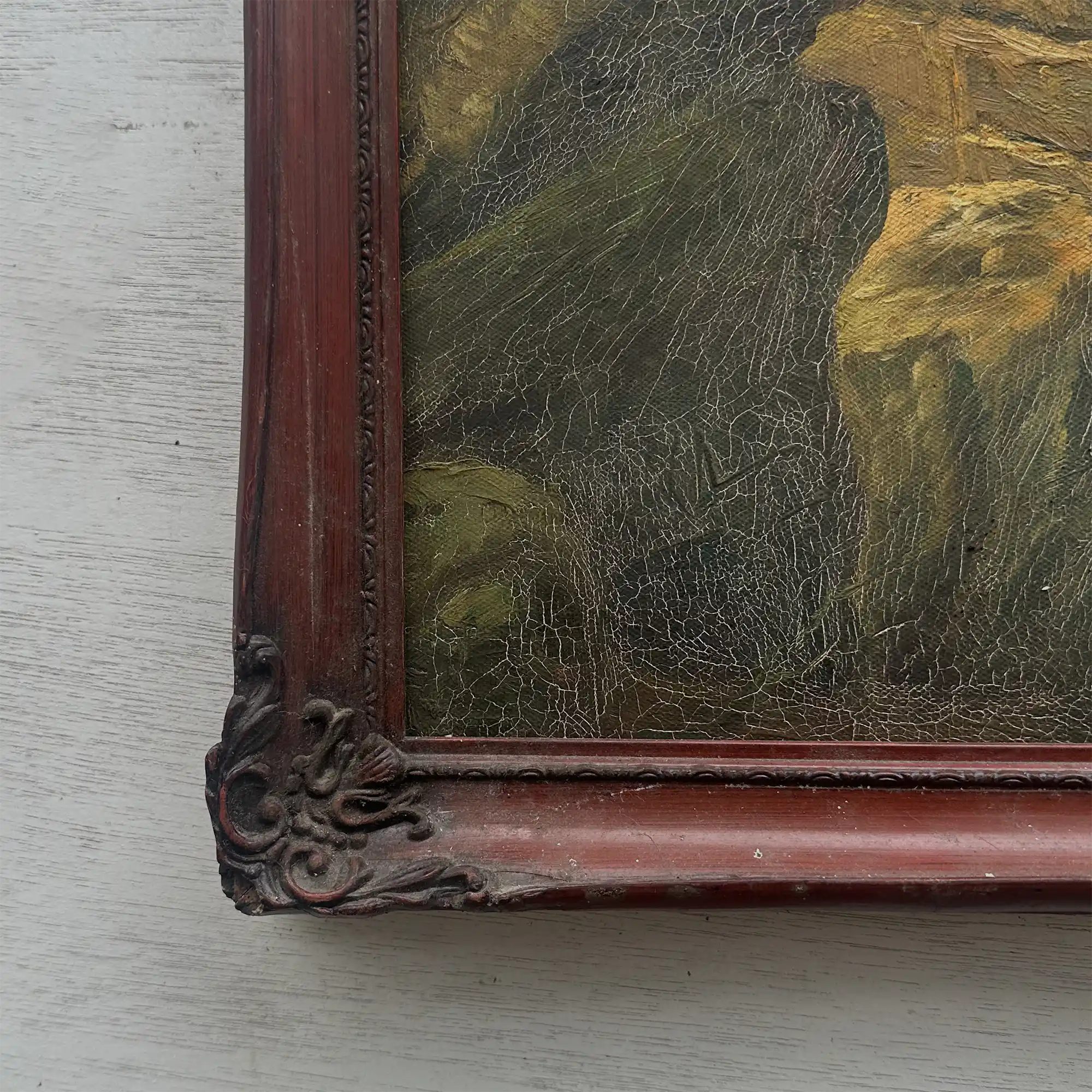 Vintage Woodland Landscape Painting, Hand Painted Forest Stream Artwork - Vintage Oil Painting - Arden Gallery