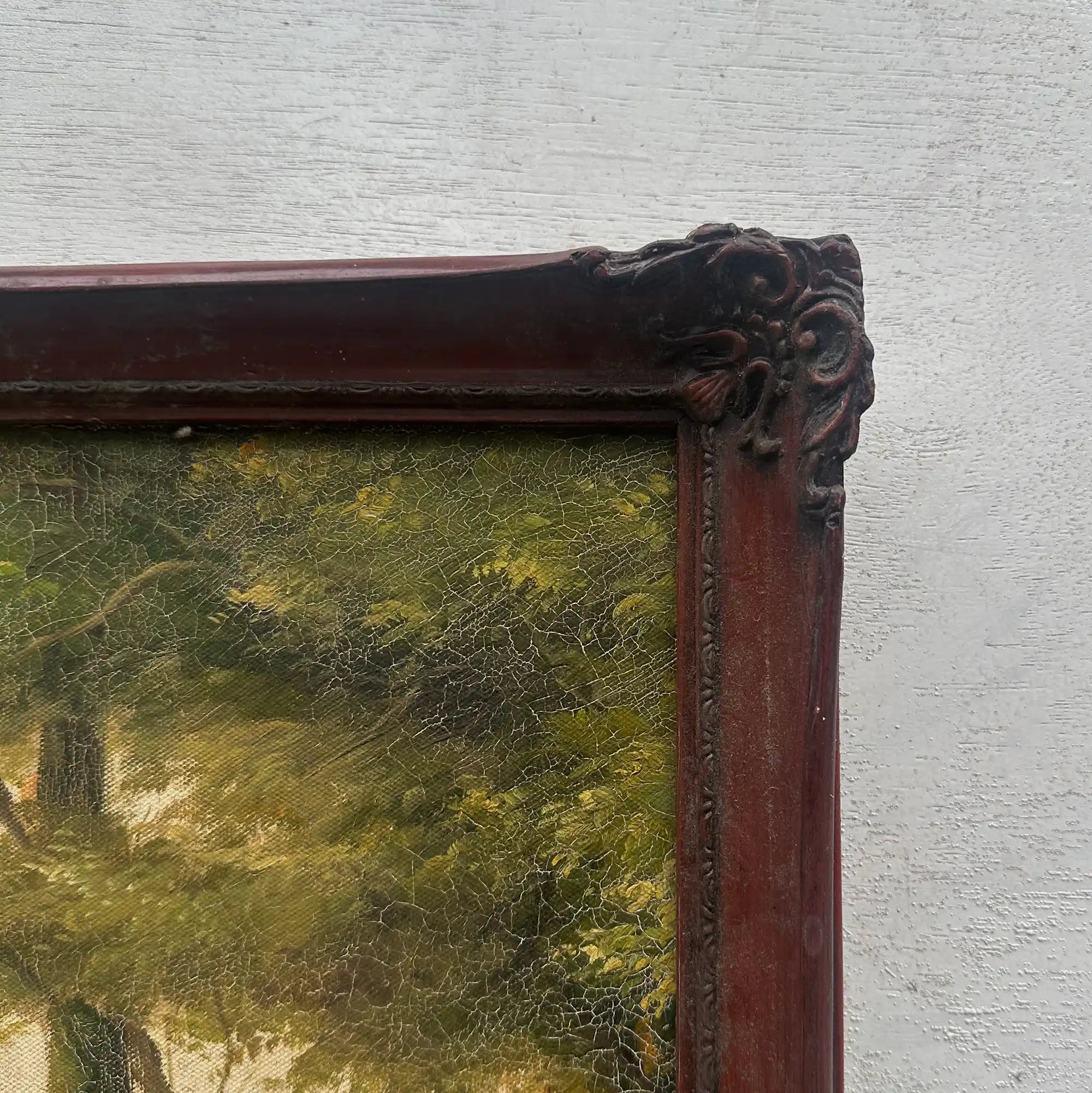 Vintage Woodland Landscape Painting, Hand Painted Forest Stream Artwork - Vintage Oil Painting - Arden Gallery